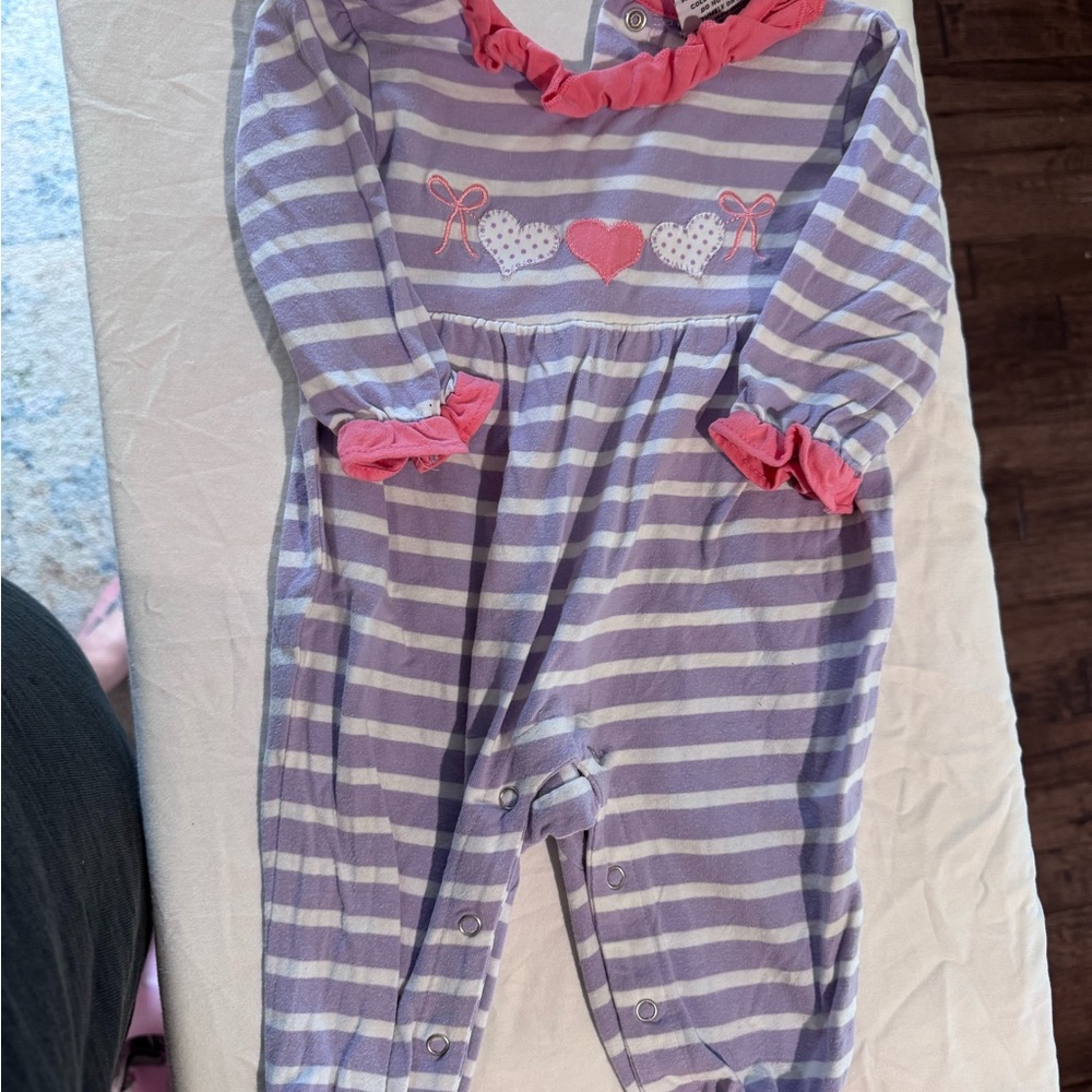 Jelly Beans Lavender and Coral Striped Footie